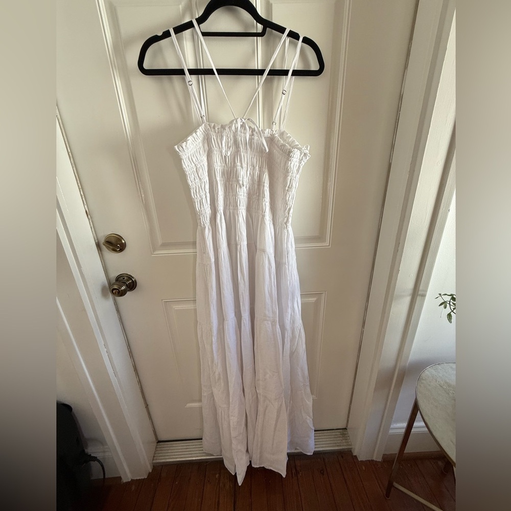 Abercrombie & Fitch White Smocked Maxi Dress XL Tall - Picture 4 of 8